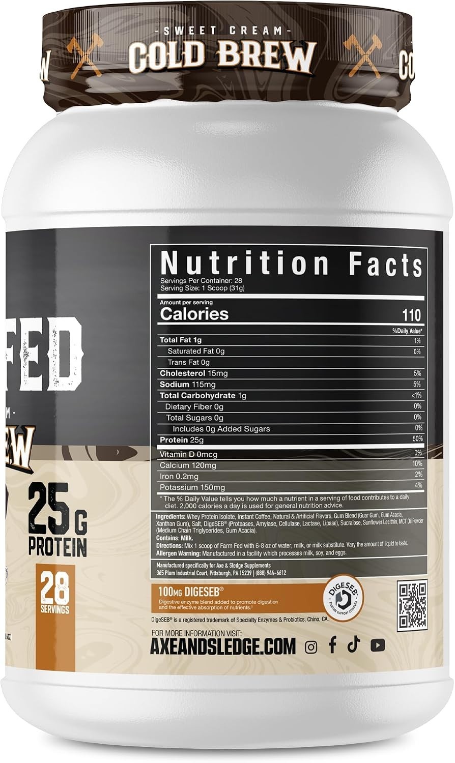 Axe & Sledge Farm Fed Protein Sweet Cream Cold Brew 25g Protein NEW