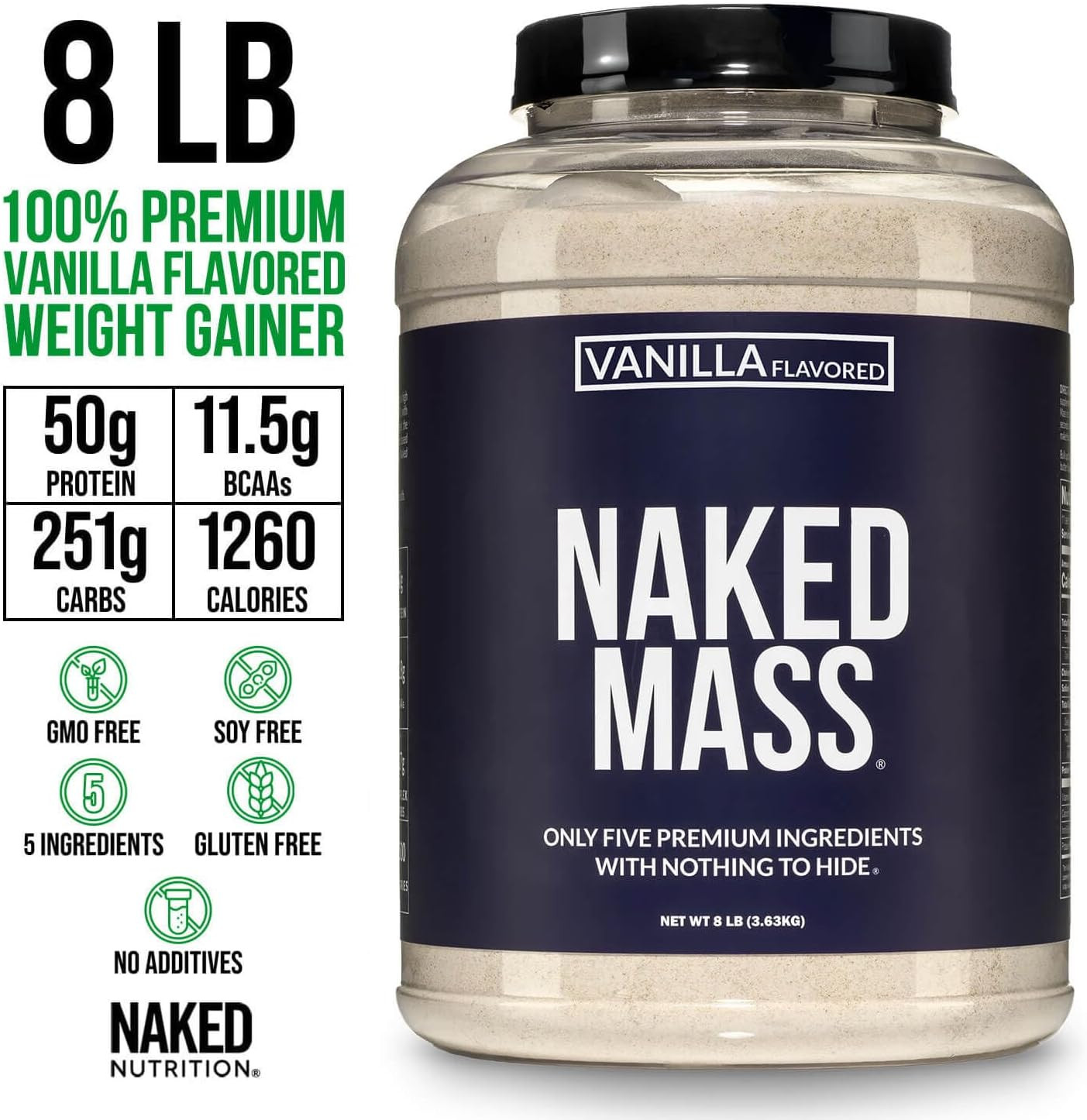 Vanilla Mass – All Natural Vanilla Weight Gainer Protein Powder – 8Lb Bulk, NSF