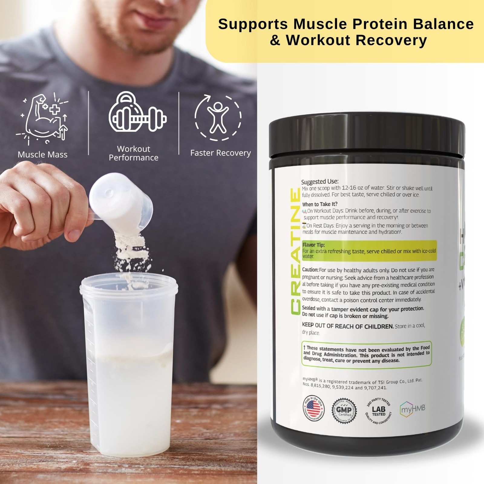 HMB Creatine Leucine Powder – 5g Creatine Monohydrate, 3g HMB Supplement, 3g …