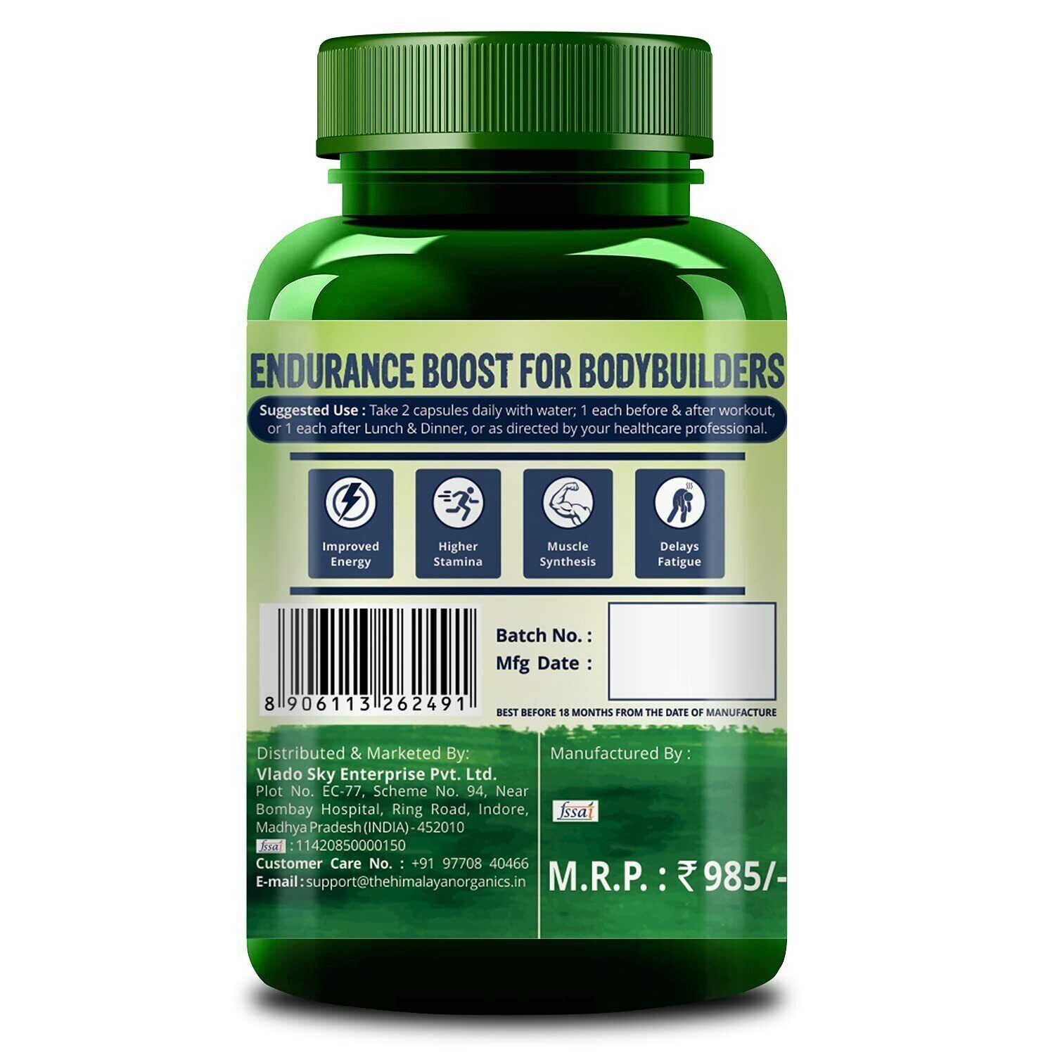 Himalayan Organics Nitric Oxide Supplement 1400mg 60 Capsules Free Shipping