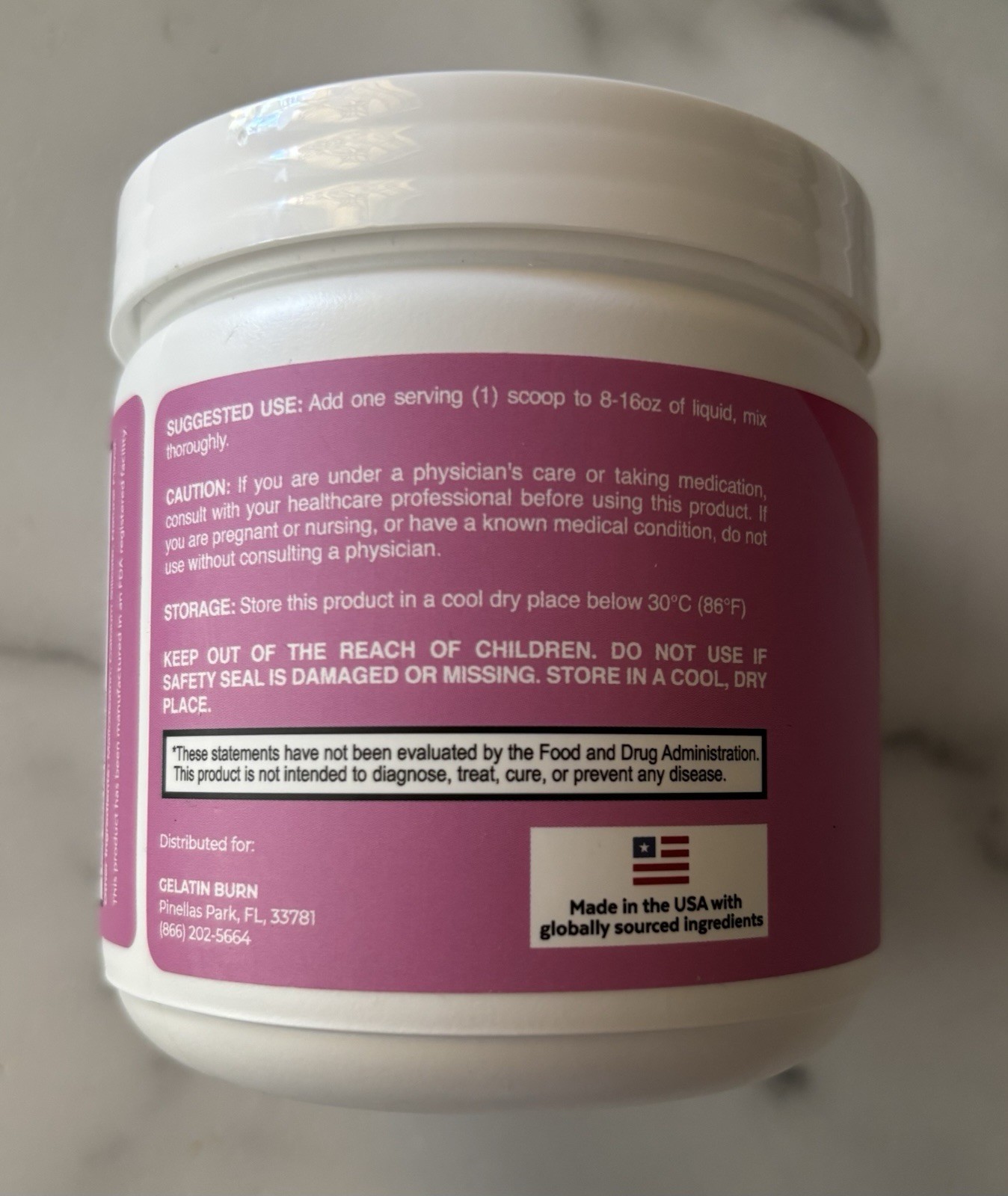 6 Gelatin Burn Dietary Supplement Powder 30 Servings 2.65 oz Metabolism Support