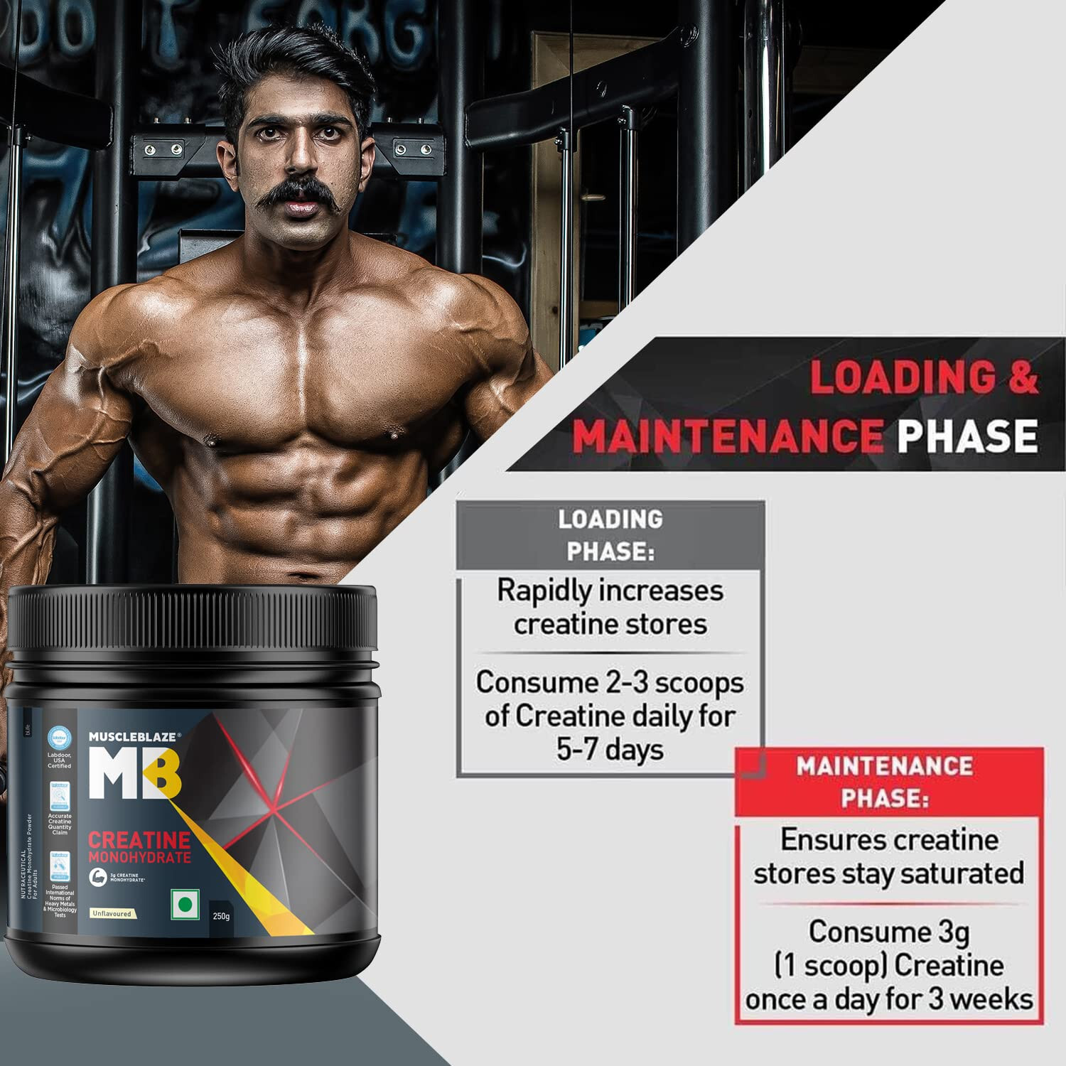 MuscleBlaze Creatine Monohydrate, Labdoor USA Certified Creatine 250gm