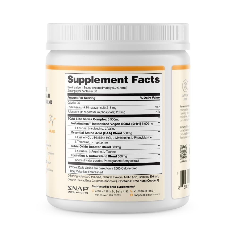 BCAA Powder Peach Mango – Essential Amino Acids, 5g Vegan, Nitric Oxide Booster,