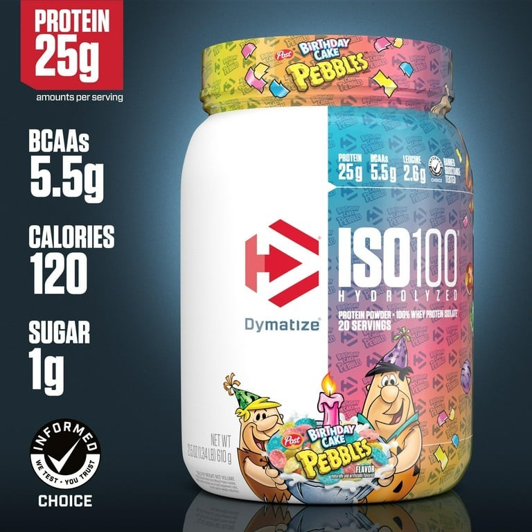 Dymatize ISO100 Hydrolyzed Whey Protein Isolate Powder Birthday Cake 610g