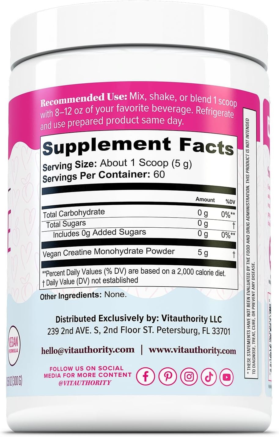 Vitauthority Women’s Micronized Creatine Monohydrate Powder ~ UNFLAVORED
