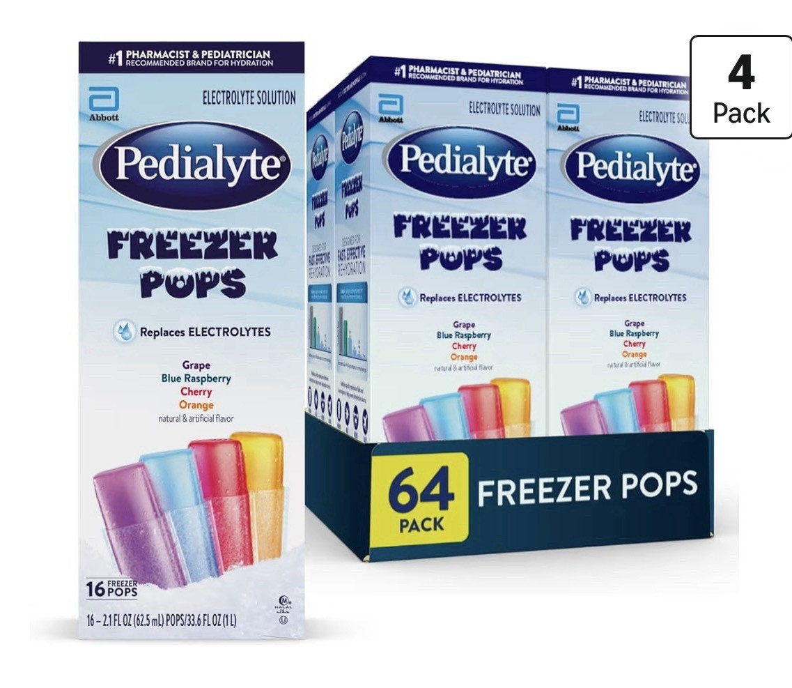 Pedialyte Electrolyte Solution Freezer Pops( pack 64)