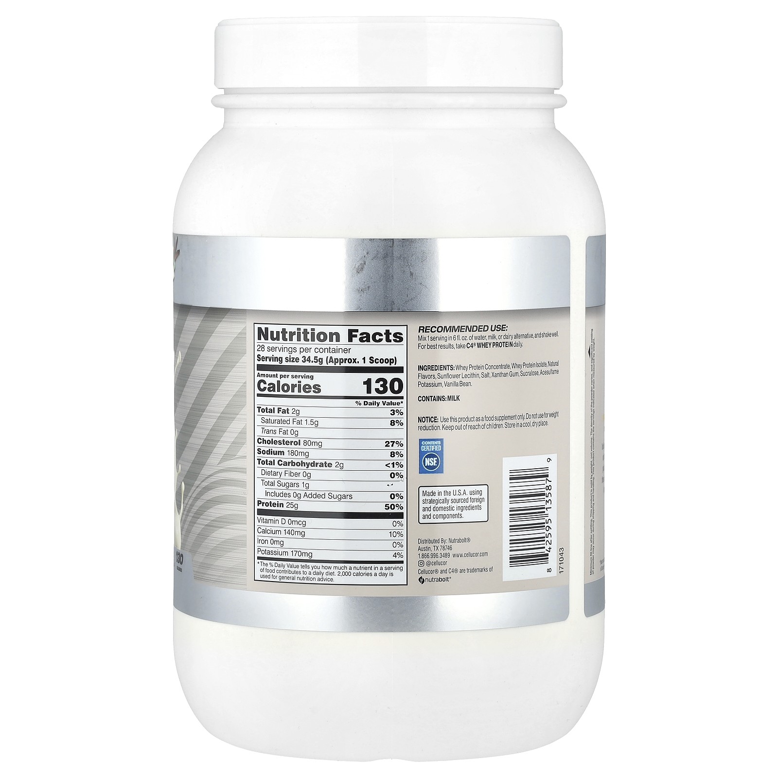 C4® Whey Protein, Vanilla Bean , 2.13 lb (966 g)