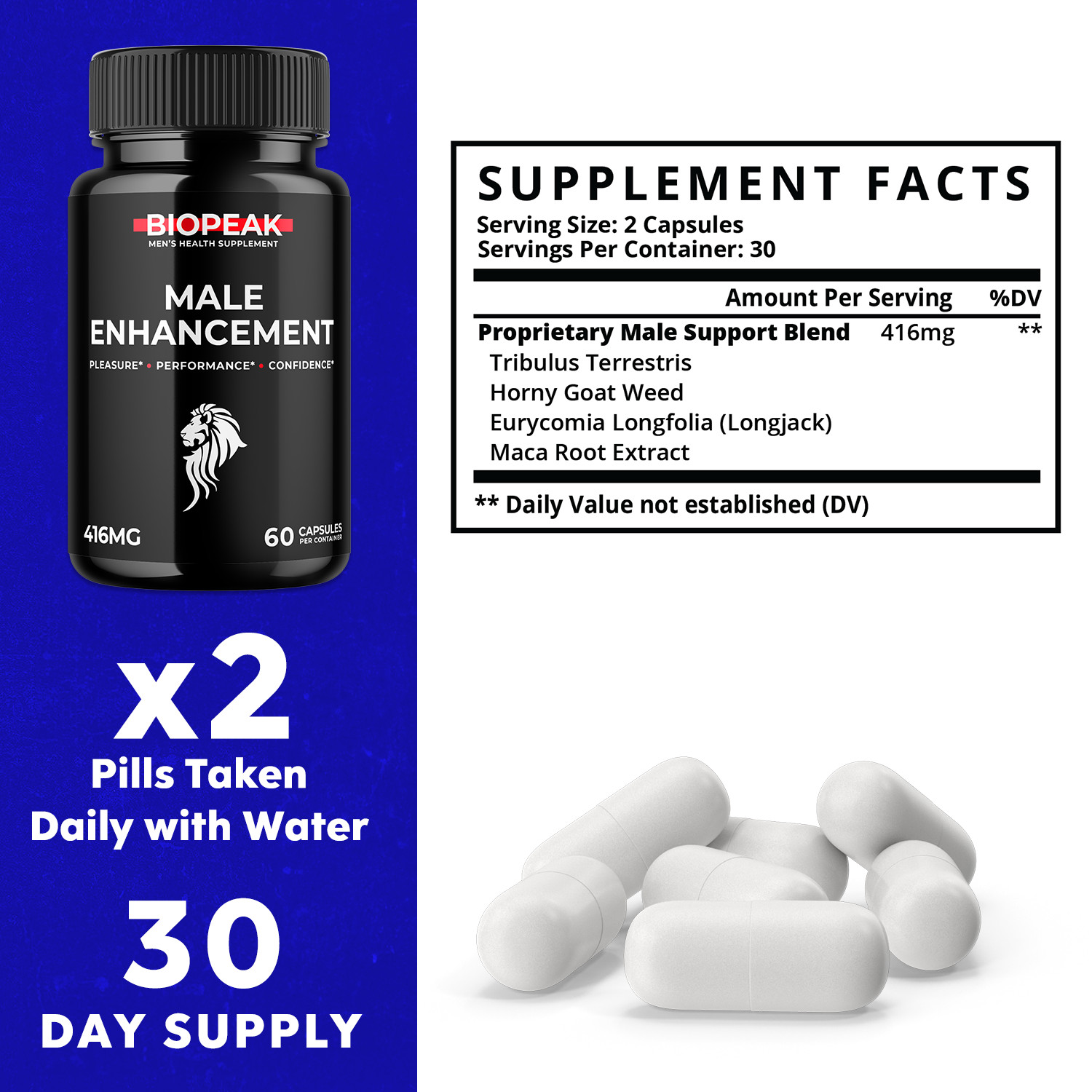 (5 Pack) Biopeak for Men, Bio Peak Advanced Male Support Pills (300 Capsules)