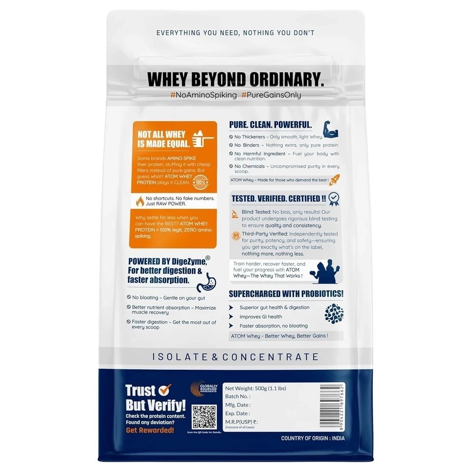 AS-IT-IS ATOM Whey Protein 500g Isolate & Concentrate Chocolate 27g protein D210