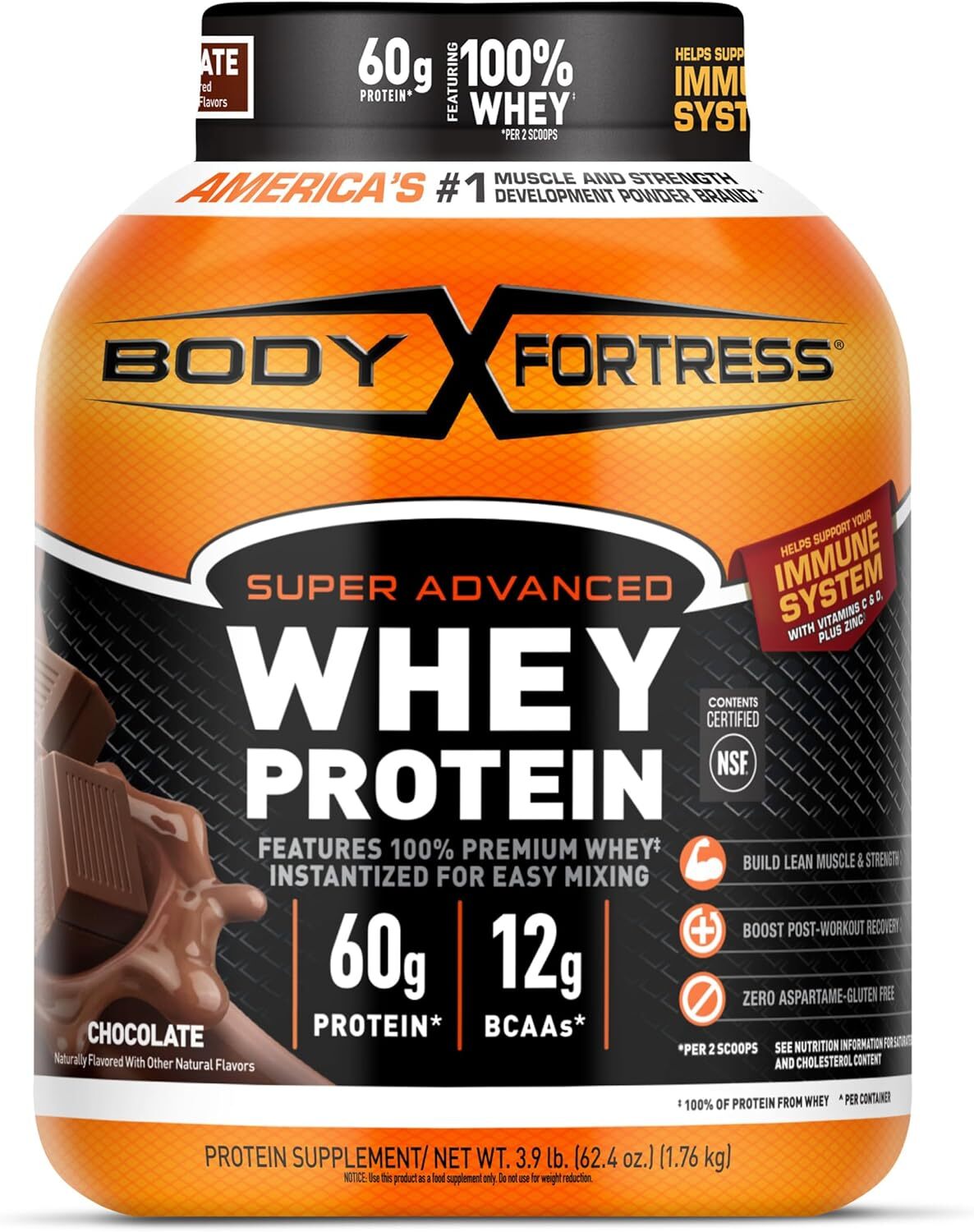 Super Advanced Whey Protein Powder, Chocolate, Immune Support 1.78 Lbs
