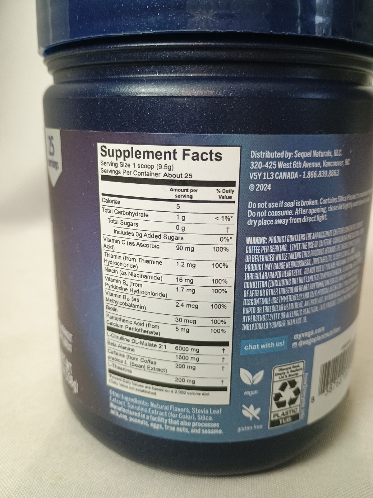 Vega Pre-Workout Energy, 25 Servings, Blue Raspberry, Exp. 12/28