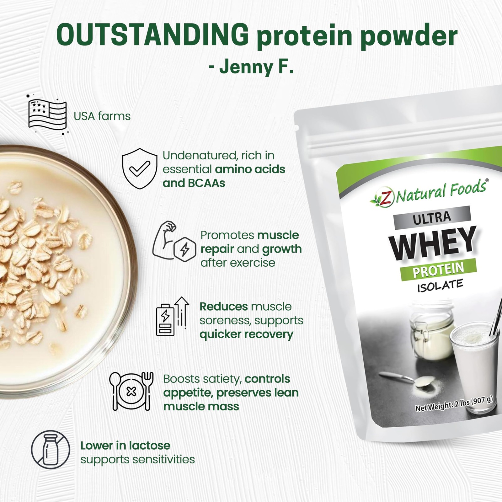 Z Natural Foods Ultra Whey Protein Isolate Powder – Pure, Unflavored, Unsweetene