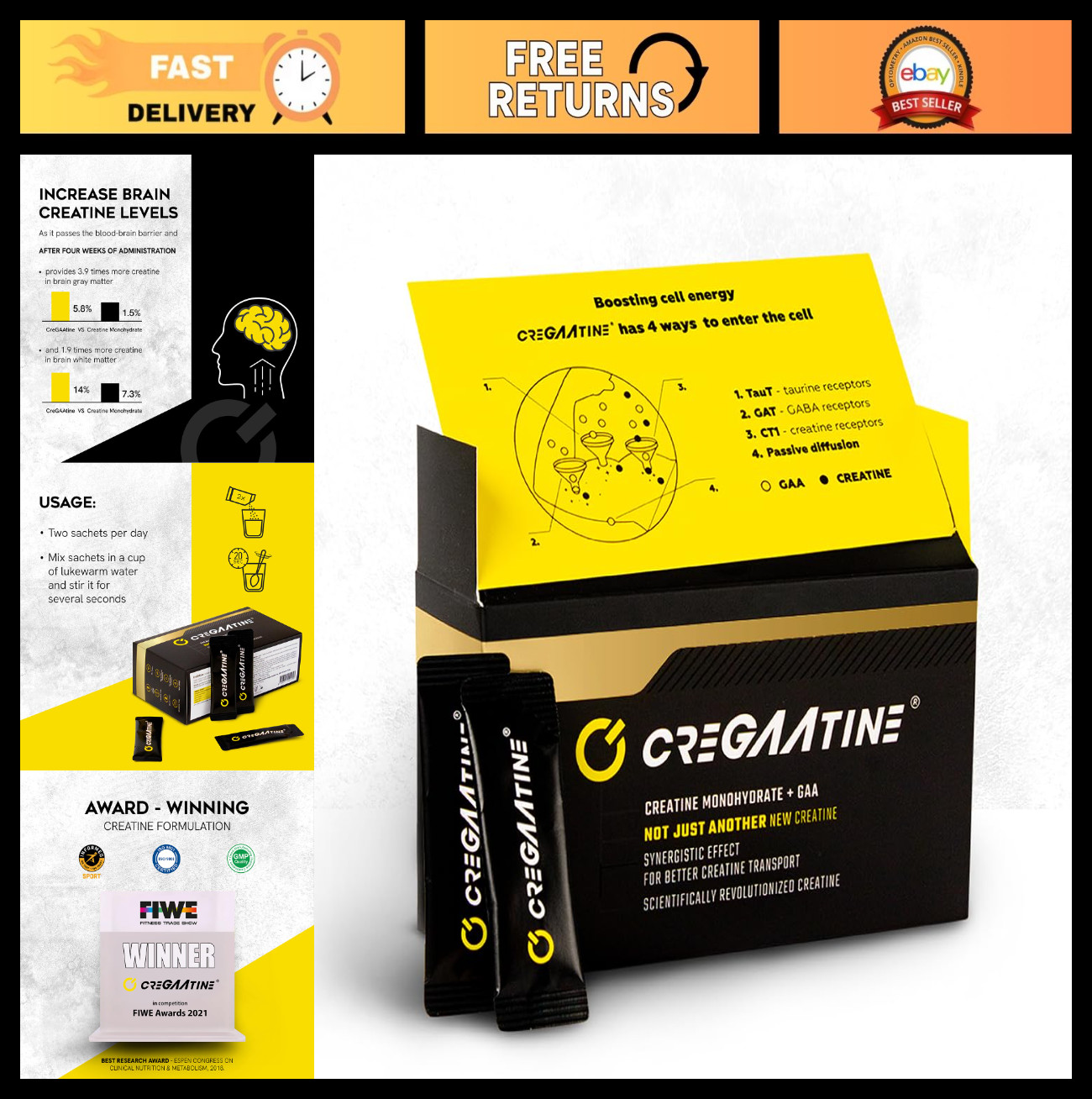 Micronized Creatine Monohydrate + GAA | Strength & Focus Booster | 60 Sachets