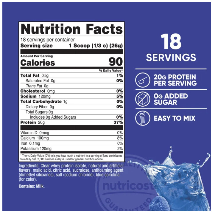 Nutricost Clear Whey Isolate Berry Blast 20g Protein 1LB