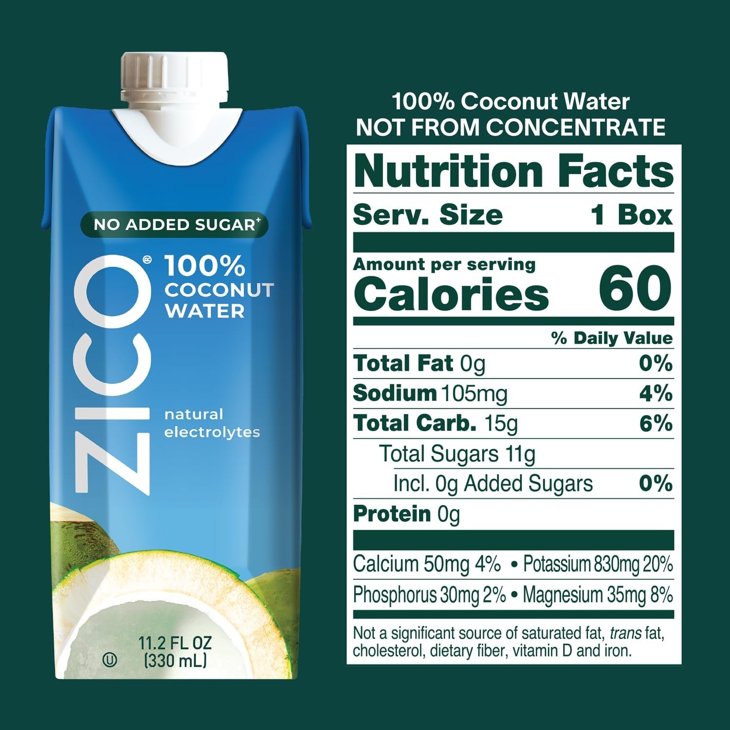 100% Coconut Water – No Added Sugar, Natural Electrolyte Hydration, 11.2 Fl Oz,