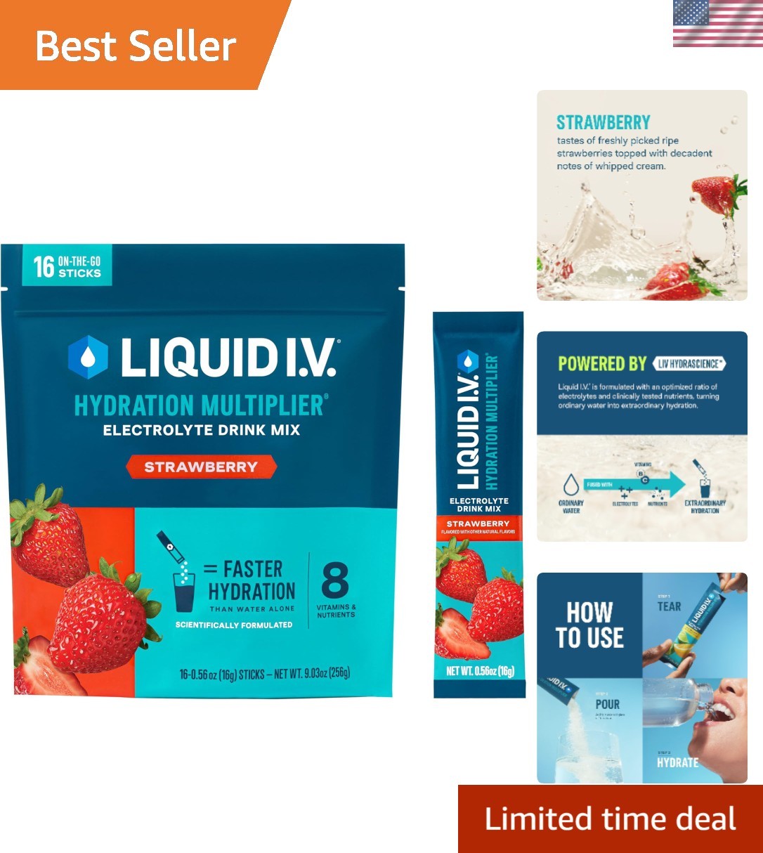 Convenient Strawberry Electrolyte Drink Mix – 16 Stick Packs for Quick Hydration