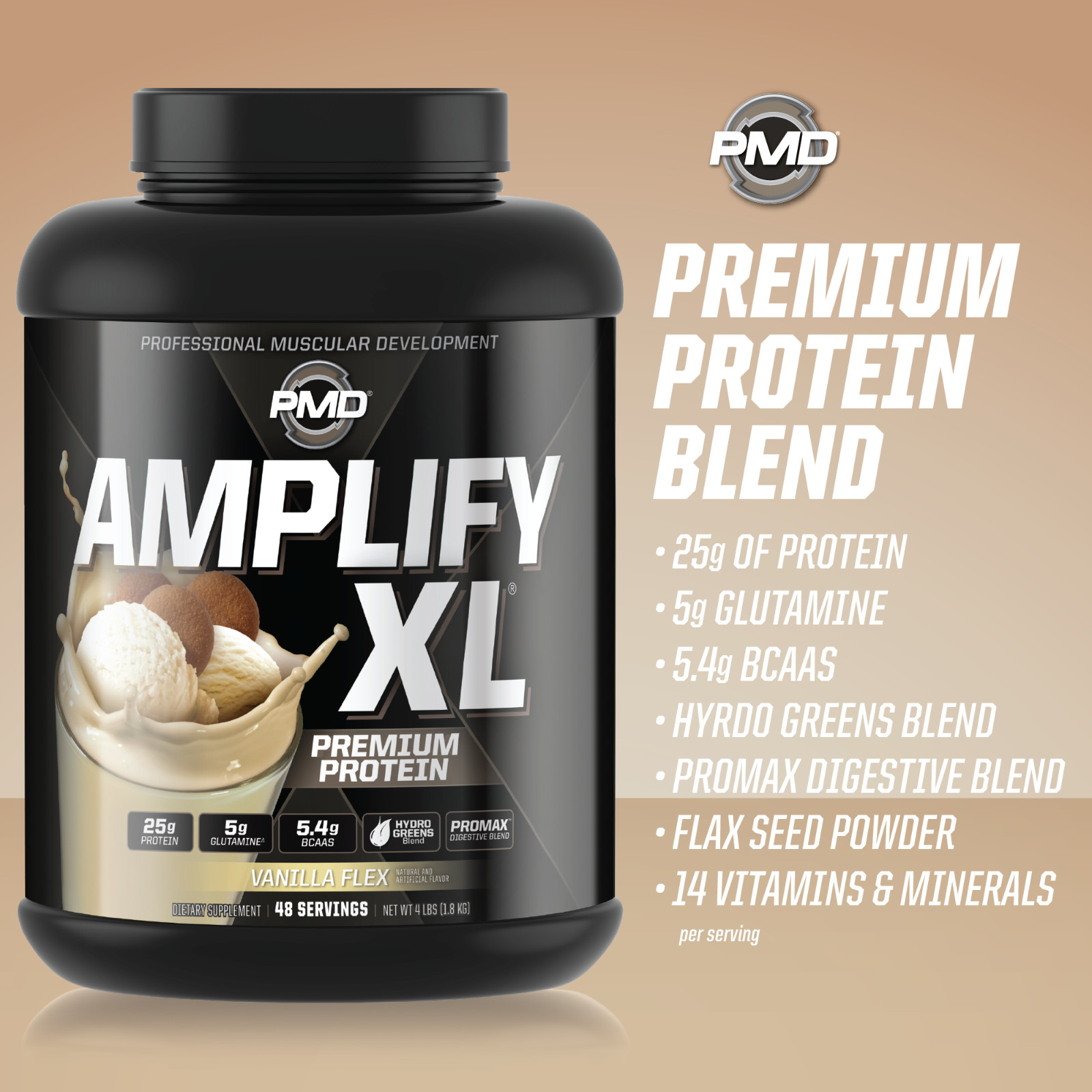 AMPLIFY XL – Protein Matrix – Strength & Recovery – Vanilla Flex (48 Servings)