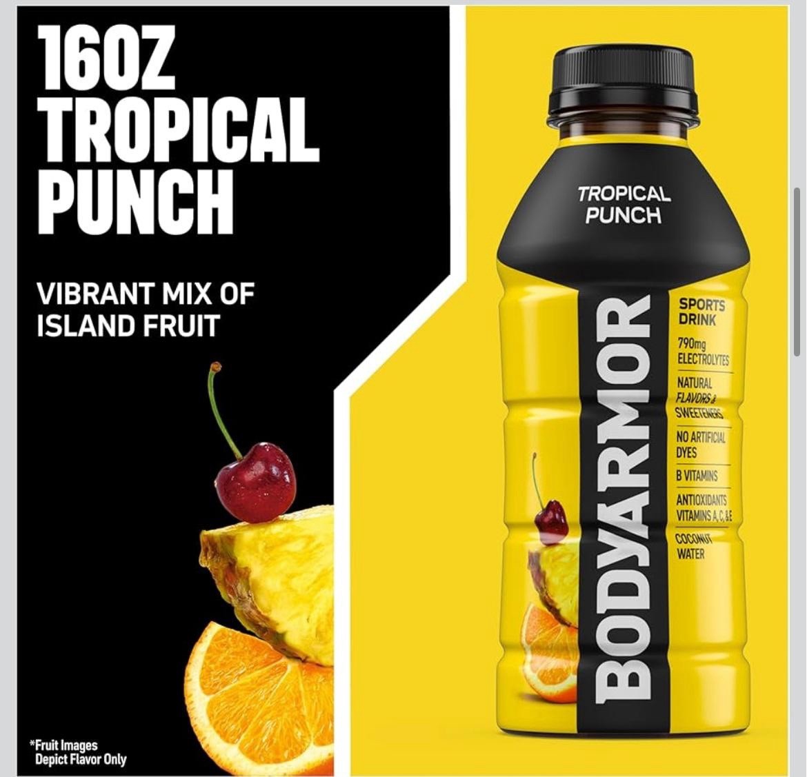 BODYARMOR Sports Drink Tropical Punch Electrolytes Hydration 16 oz Bottle pack12
