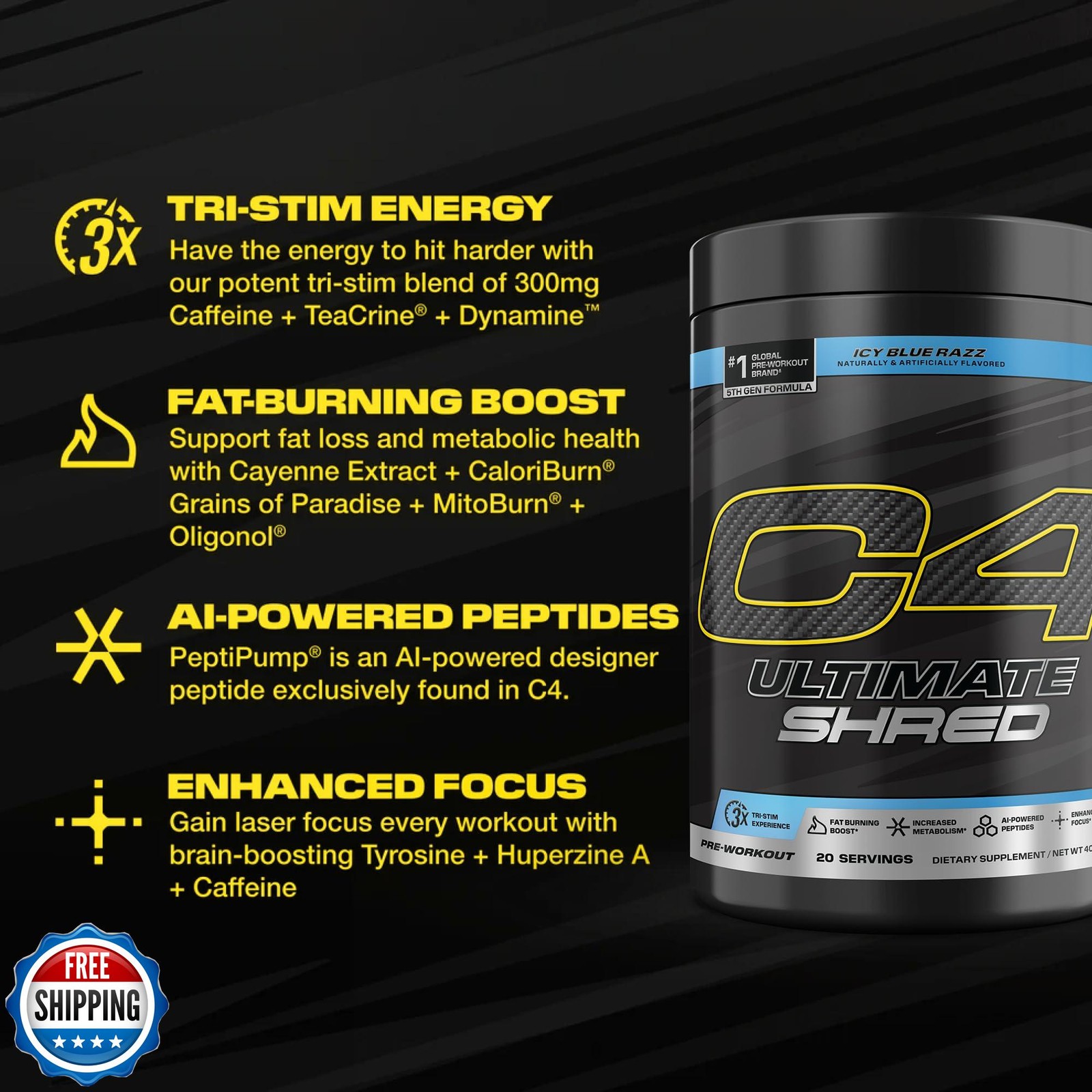 Cellucor C4 Ultimate Shred Pre Workout Powder, Fat Burner for Men and Women,