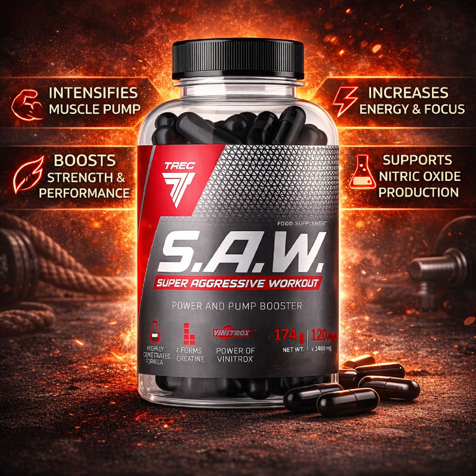 SAW 120 Capsules Pre-Workout Booster Energy Endurance Focus Muscle Pump & Growth