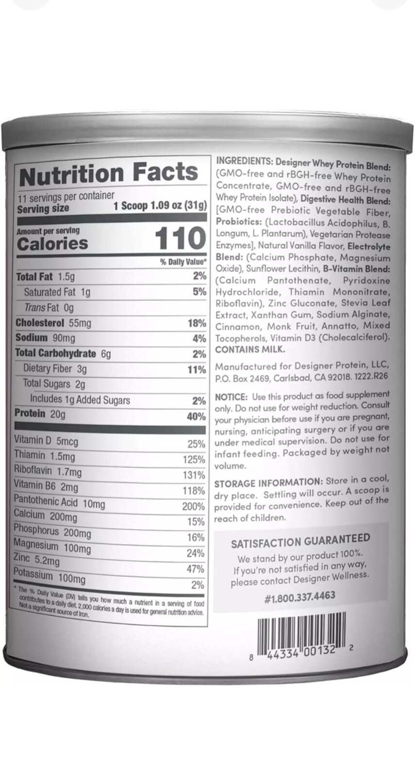 Designer Wellness Designer Whey Natural 100% Whey Protein Powder 12.oz Exp:02/26