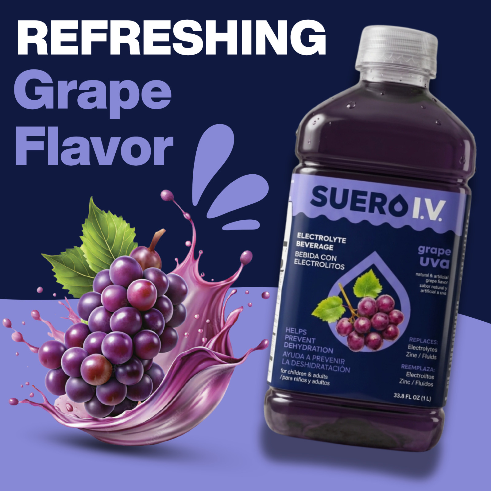 Suero I.V. Electrolyte Drink, Grape Flavor 33.8 fl oz – Hydrate (3-Pack)