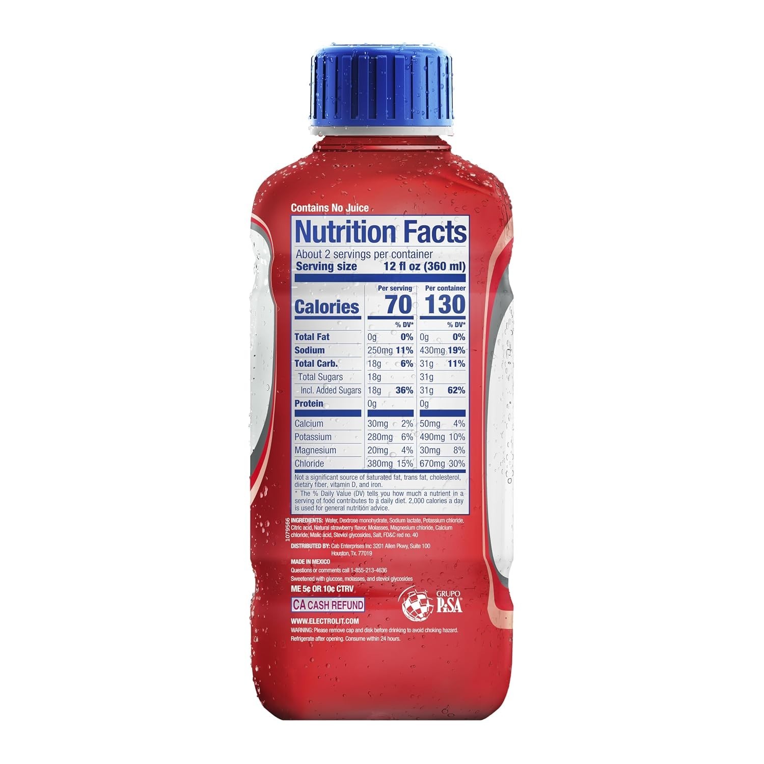 Electrolit, Electrolyte Beverage, Strawberry 21 Fl Oz bottle (Pack of 12)