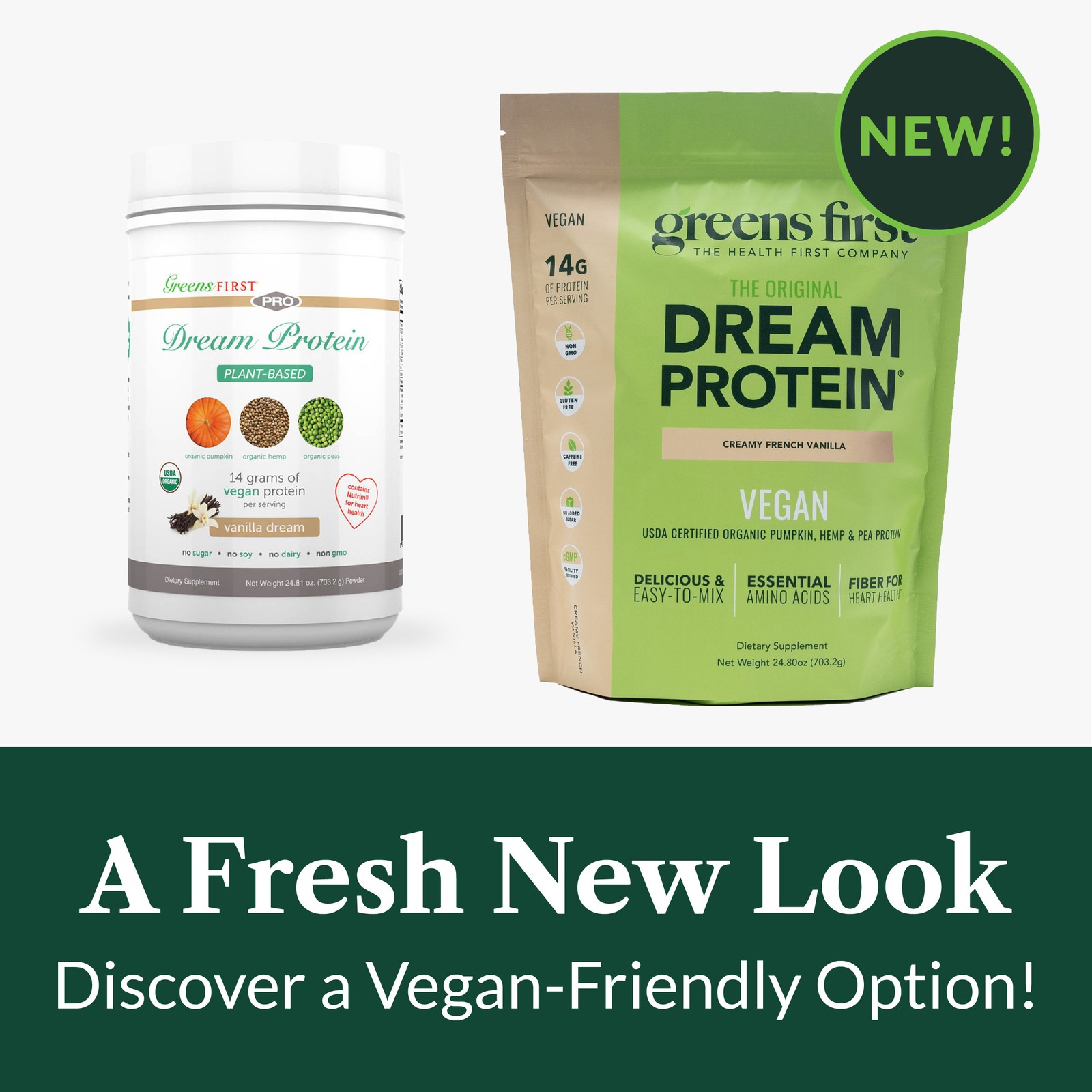 Greens First Dream Protein Plant-Based Vegan Powder – USDA Organic Pumpkin, Hemp