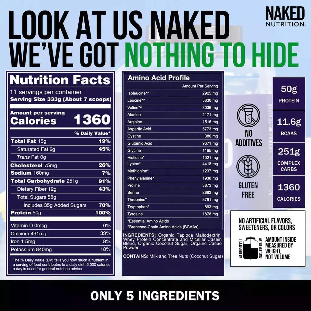 NAKED Chocolate Mass Gainer – All Natural Weight 8 Pound (Pack of 1)