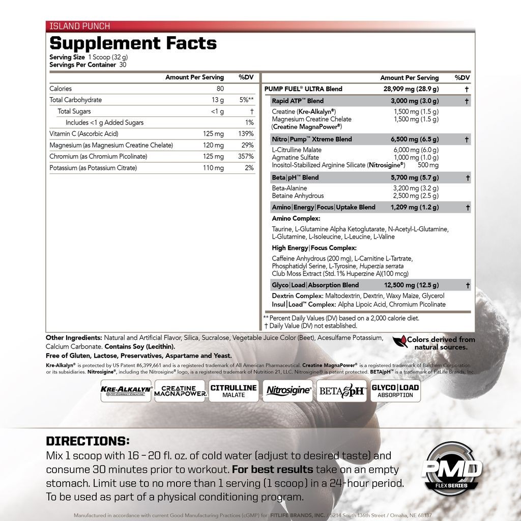PMD SPORTS PUMP FUEL ULTRA – PRE WORKOUT – ISLAND PUNCH (30 Servings)