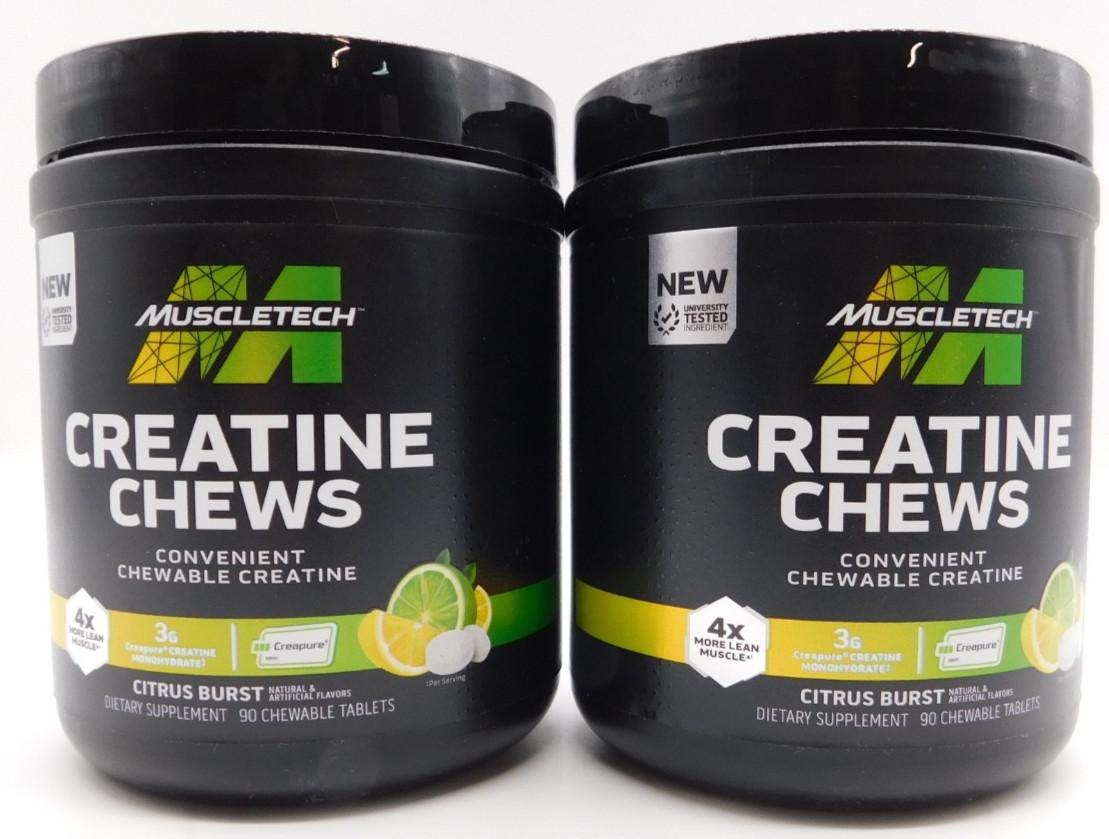 2Pk- MuscleTech Creatine Chews Citrus Burst, 180 Chewable Tablets Exp 2/27