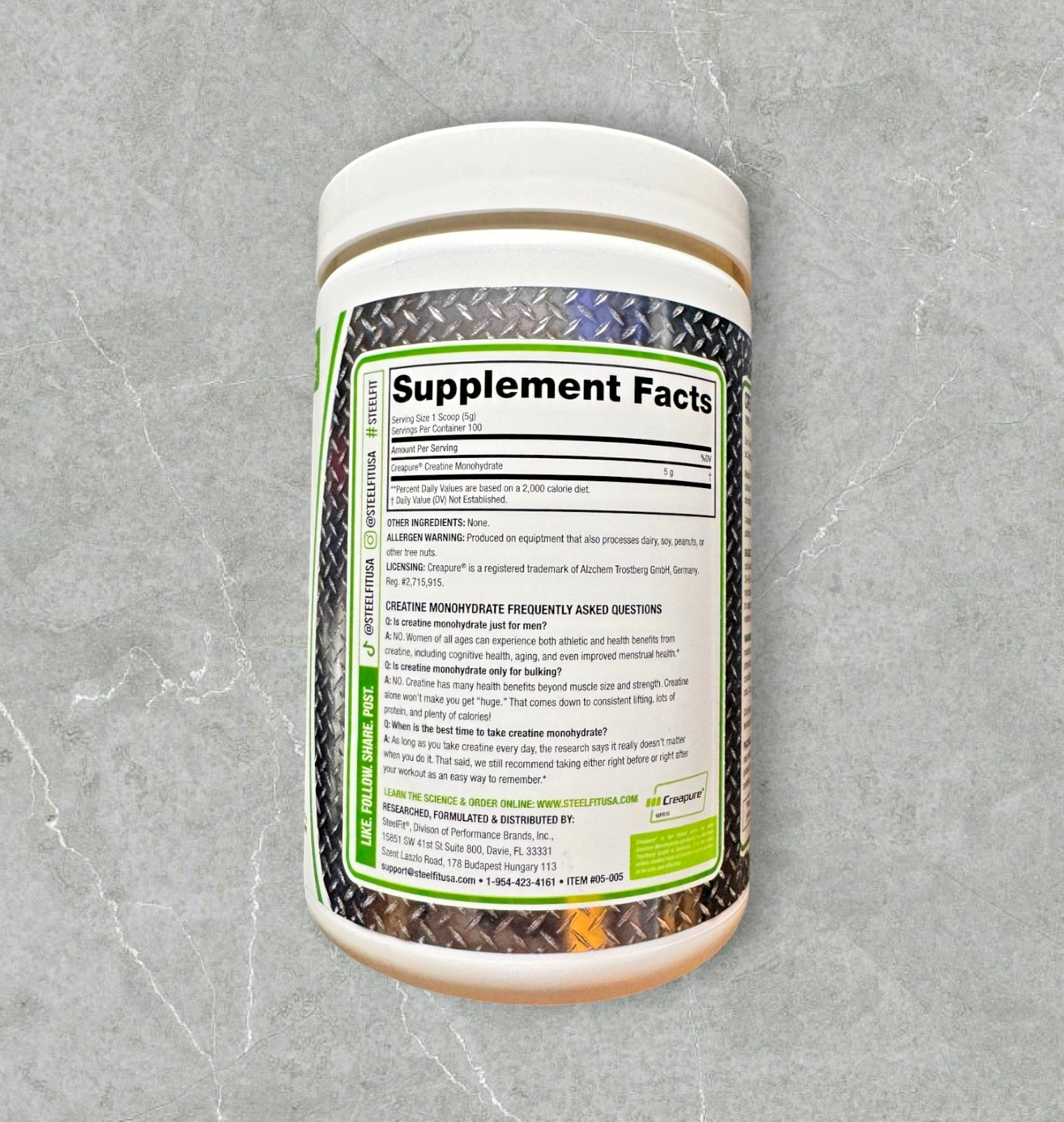 SteelFit Creapure Creatine Monohydrate Powder 100 Servings Unflavored new Sealed