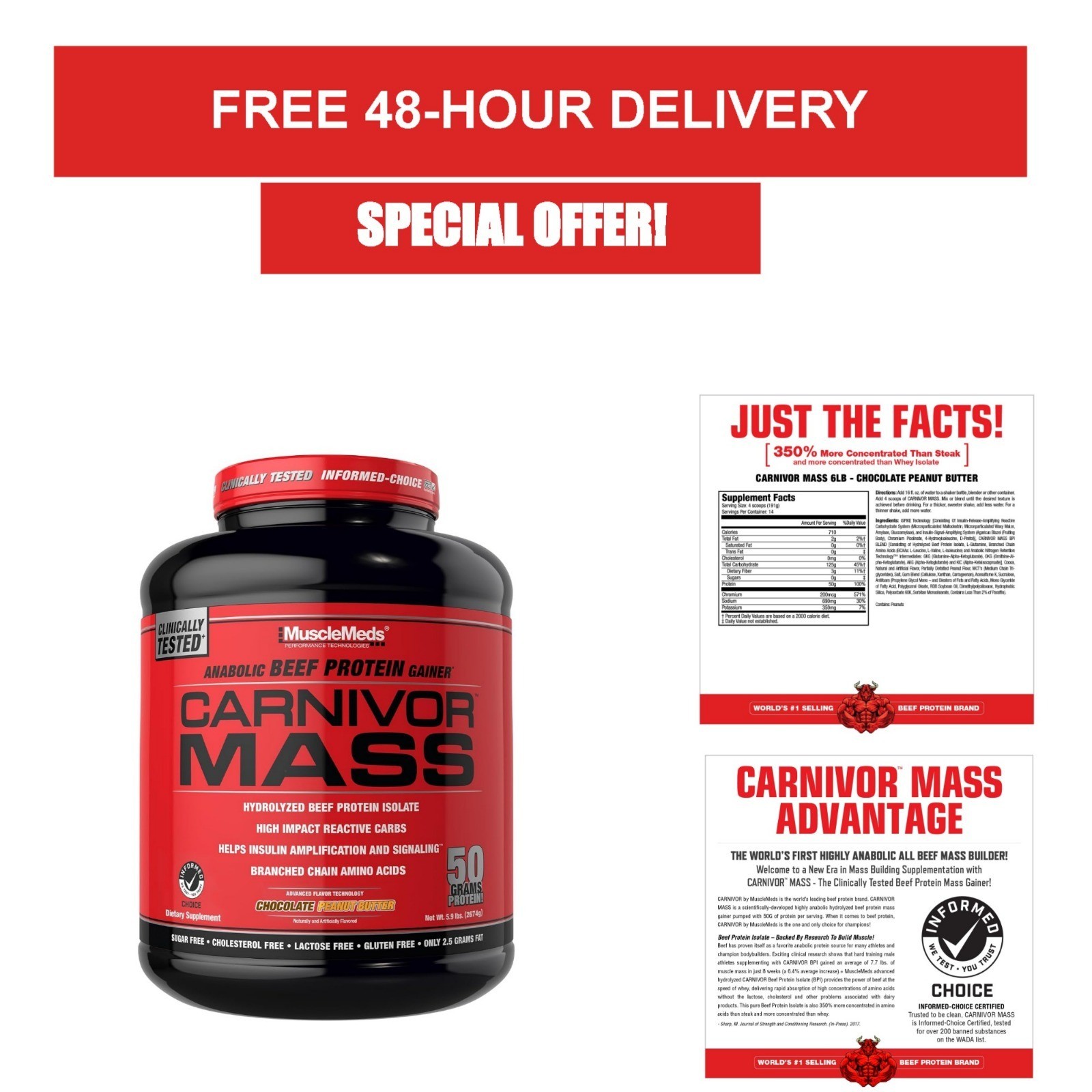 CARNIVOR Mass Gainer Beef Protein Isolate Shake 50g Protein 125g Carbs