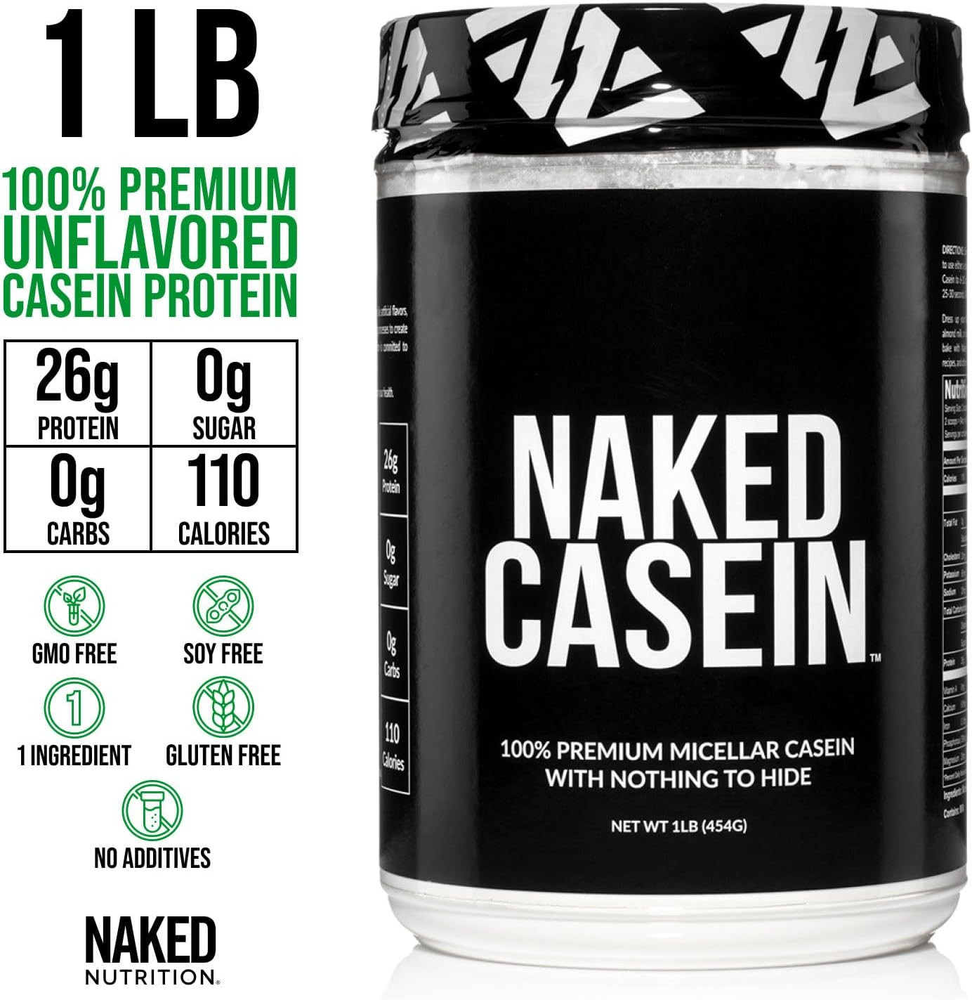 NAKED Casein – 1Lb Micellar Casein Protein – Bulk, Zero Carb, Gmo-Free, Gluten F