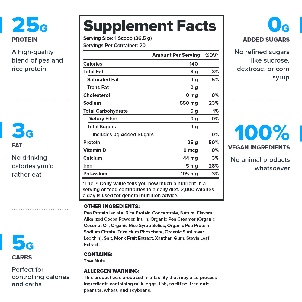 Legion Plant+ All Natural Plant Protein Powder, Dutch Chocolate, 20 Servings