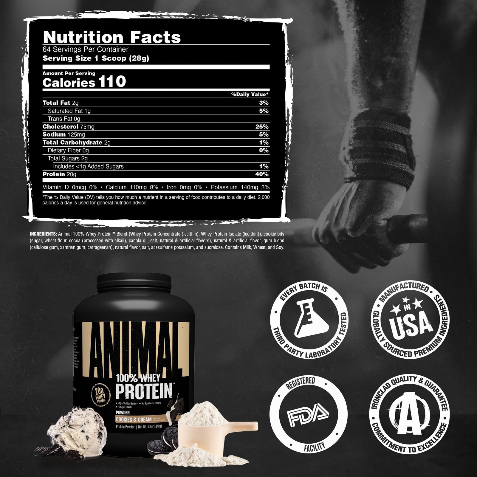 Animal 100% Whey Protein Powder – Blend 4 Pound (Pack of 1), No Color