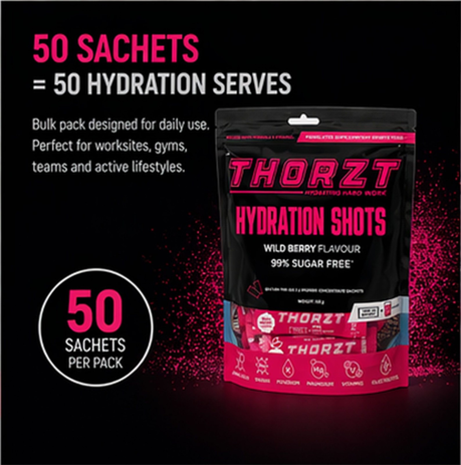 THORZT SSSFWB – 50 x 3gm Sachets Wild Berry Flavour Sugar Free Solo Shots