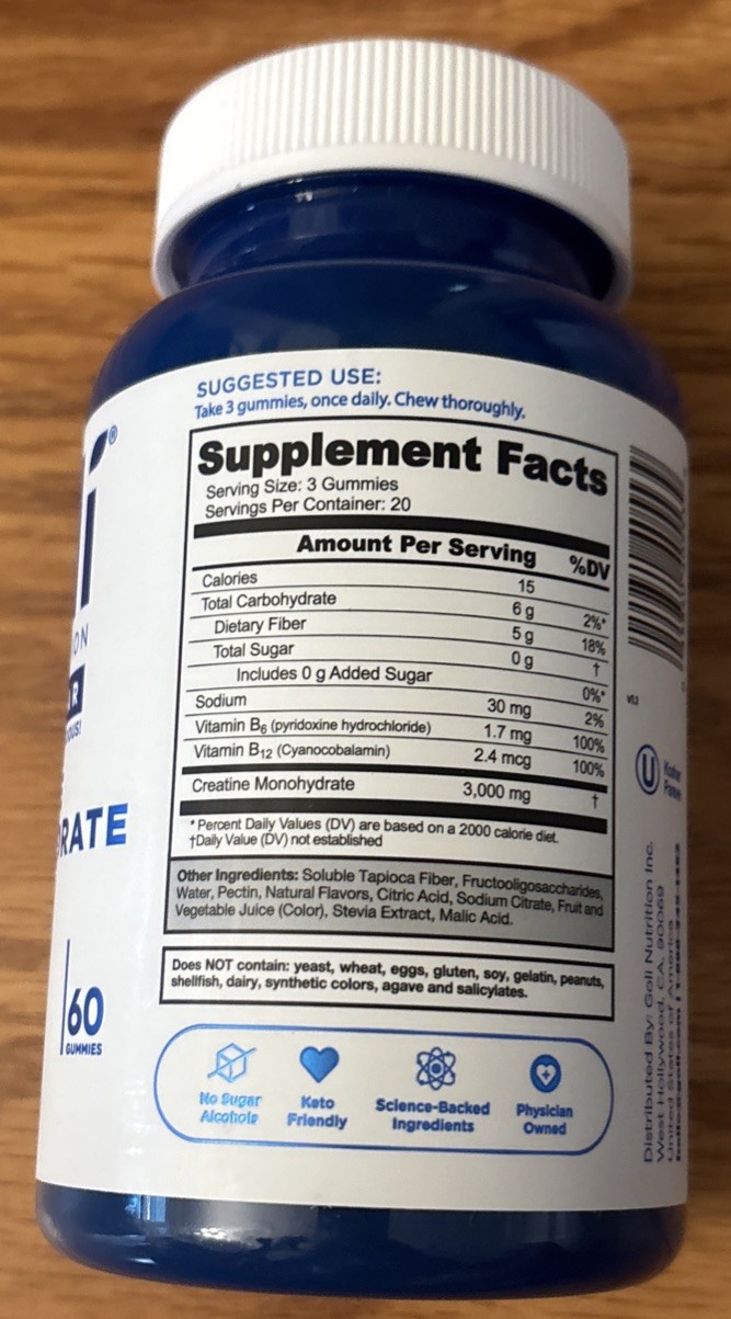 Zero Sugar Creatine Monohydrate Gummies Performance Supplement Support 60Ct