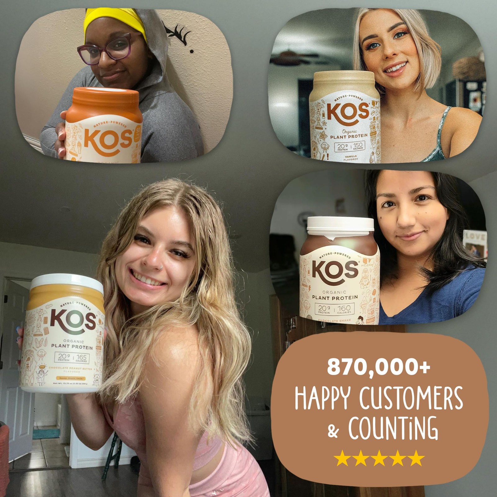 KOS Organic Plant Based Protein Powder, 20.6 Ounce (Pack of 1), No Color