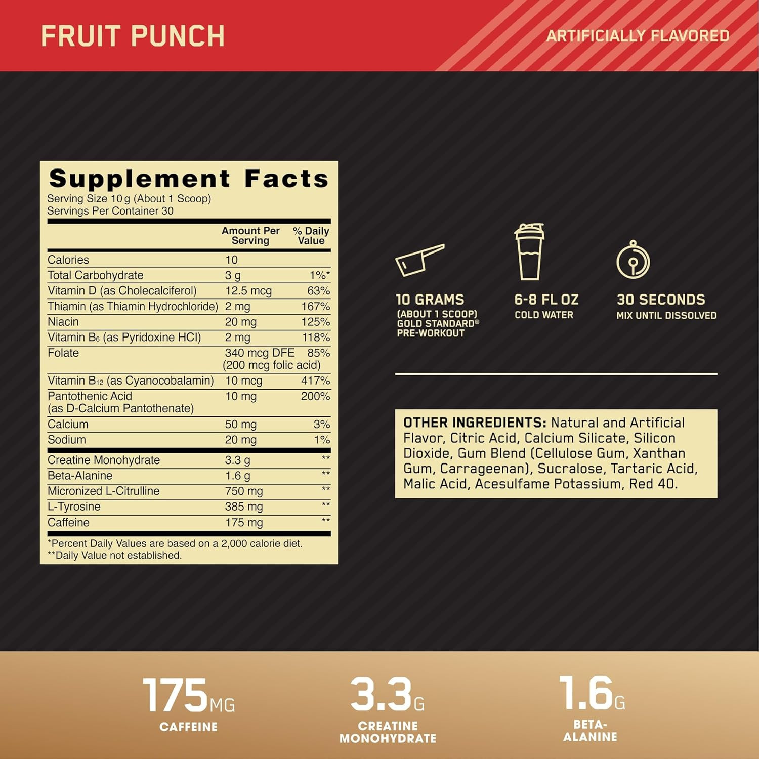 Gold Standard Pre-Workout with Creatine, Beta-Alanine, and Caffeine for Energy,