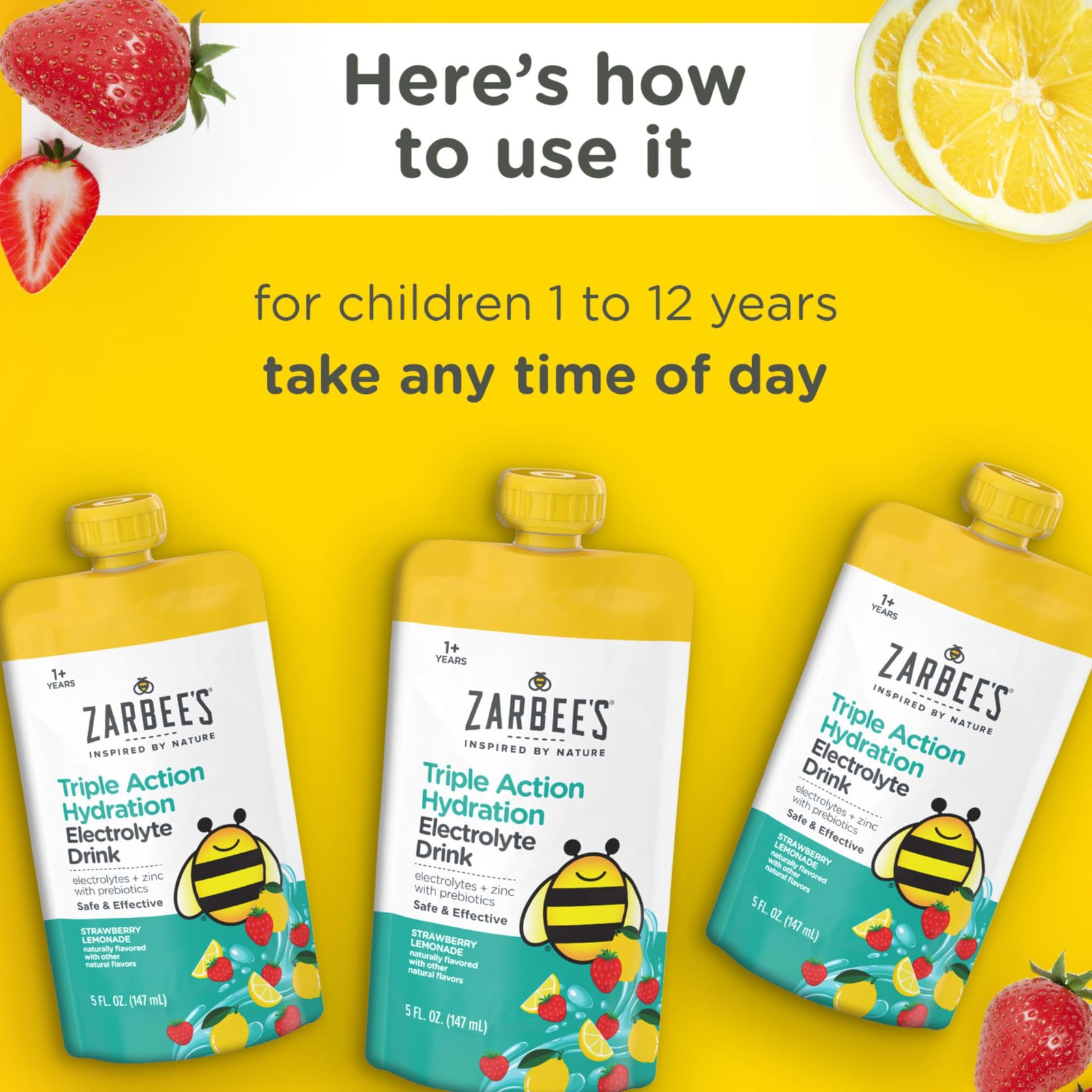 Zarbee’s Triple Action Hydration Electrolyte Drink 5 Fl Oz (Pack of 3), N/a
