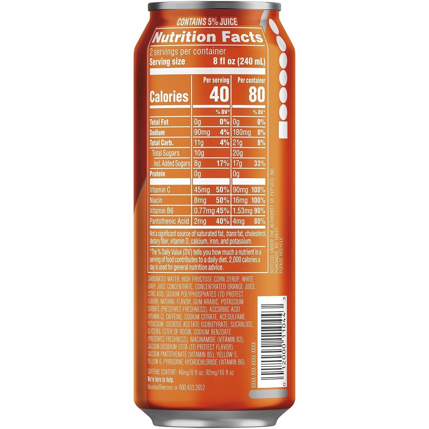 Mtn Dew Kickstart Energizing Orange Citrus Juice Drink Pack of 12 16oz Cans