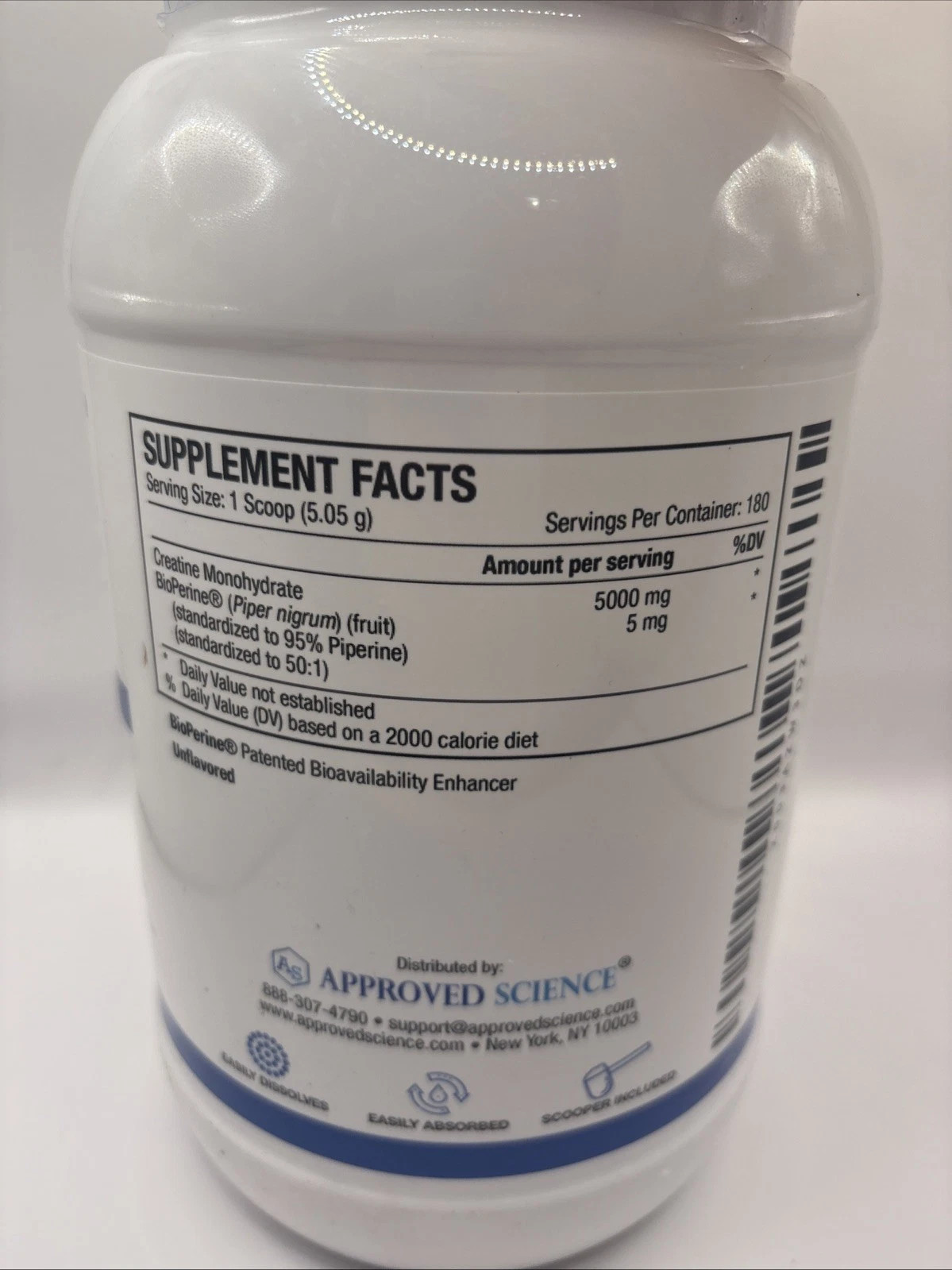 APPROVED SCIENCE CREATINE MONOHYDRATE Premium 180 Servings 900g Unflavored