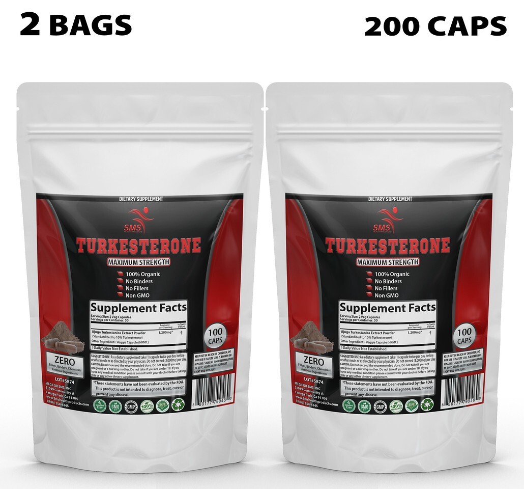TURKESTERONE 10% AJUGA TURKESTANICA Strong Potency Extract 200 Veggie Capsules