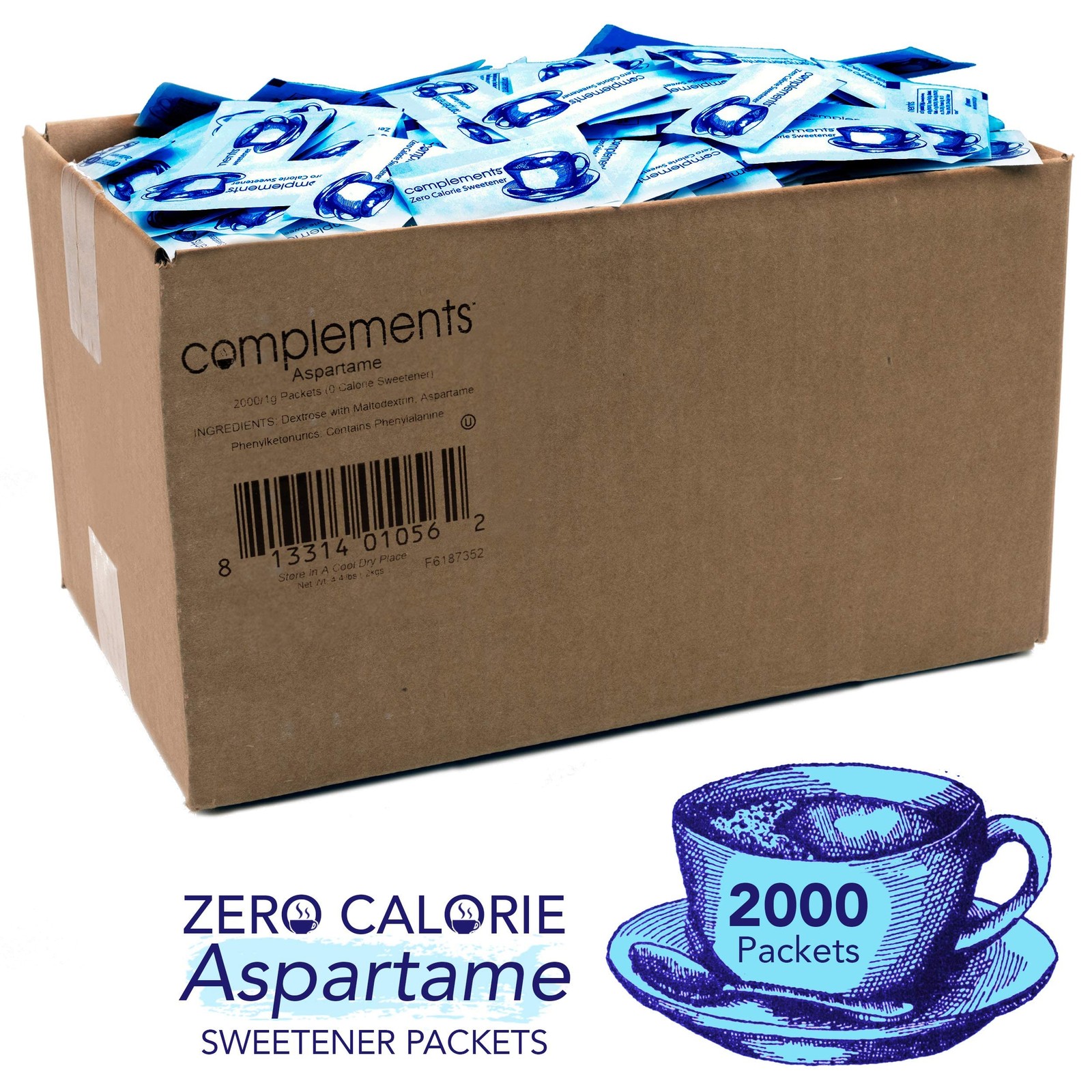 Complements Zero Calorie Aspartame Blue Sweetener 2000 Count (Pack of 1)