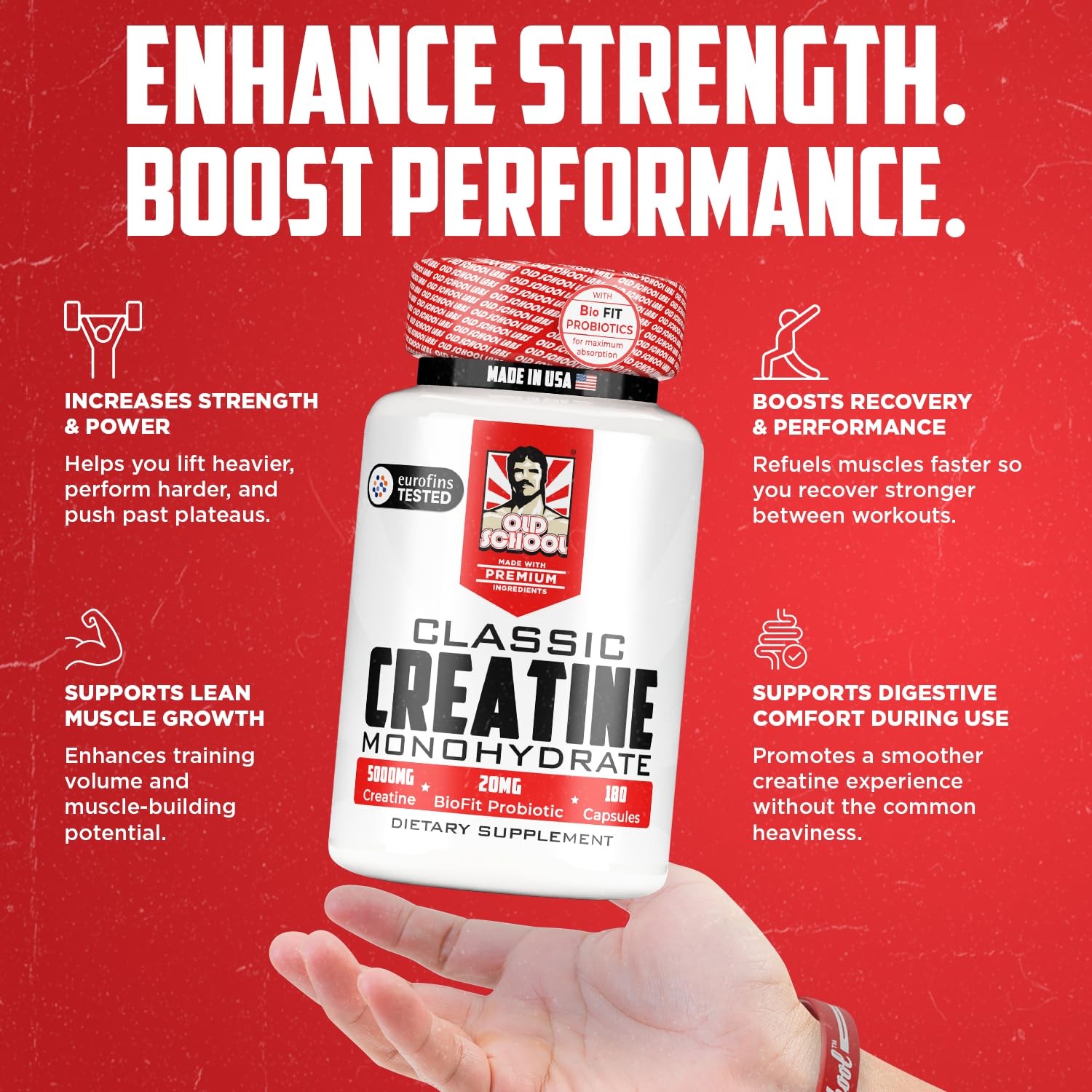 Old School Labs 5000mg Micronized Creatine 180 Count (Pack of 1), White