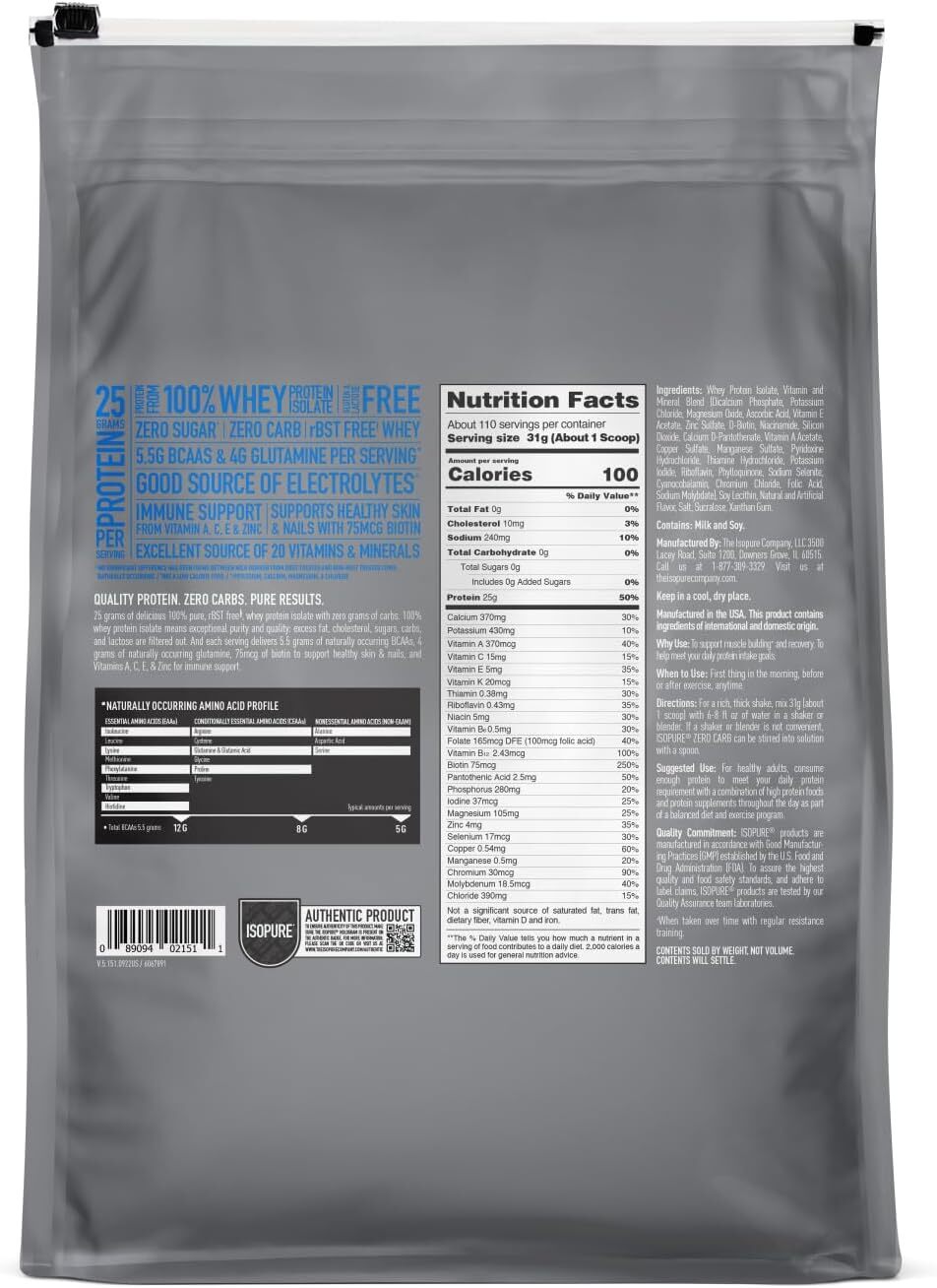 Nature’s Best Isopure Zero Carb Whey Protein Isolate 7.5lb NEW BAGS 4 Flavors