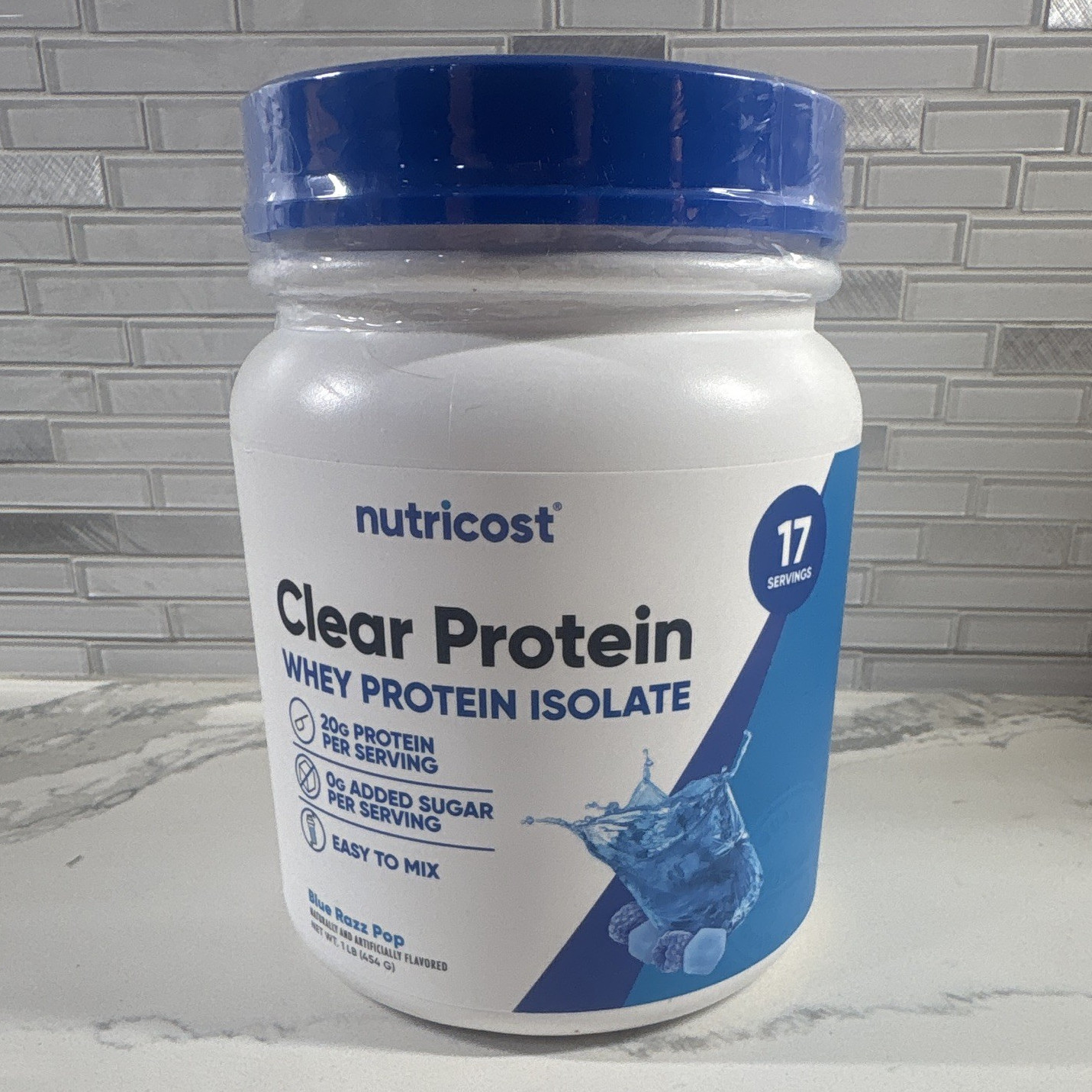 NEW*Nutricost Clear Whey Protein Isolate Blue Razz Pop GMO-Free Gluten-Free 1 lb