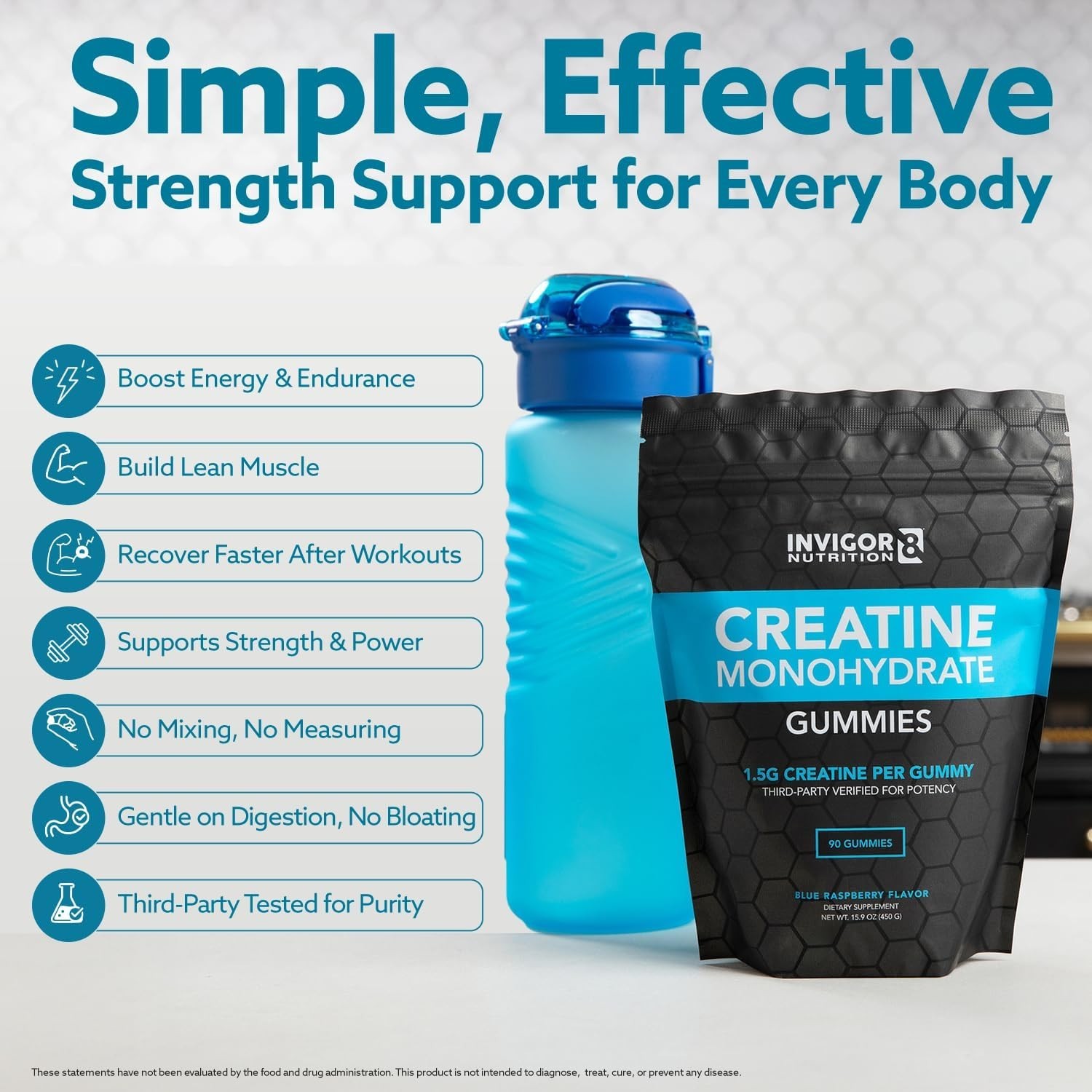 INVIGOR8 Creatine Gummies, Non GMO Creatine Monohydrate for Men and Best Creatin