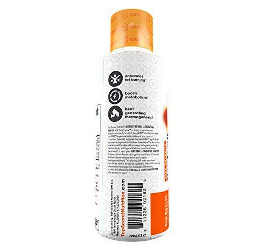 Top Secret Nutrition Fireball Liquid L-Carnitine with Paradoxine | Stim Free | |